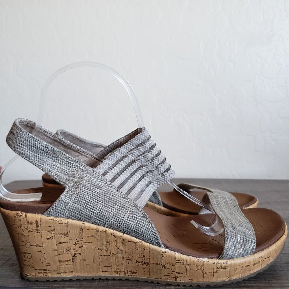 Skechers Beverlee Smitten Slingback Wedge Sandals Luxe Foam Taupe Size Womens 10